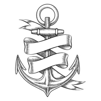 Free Vector | Vector hand drawn anchor sketch with blank ribbon. nautical isolated object, vintage marine tattoo illustration
