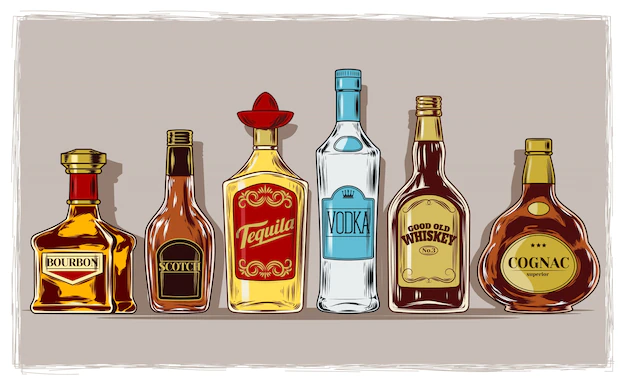 Free Vector | Vector set of bottles with alcohol and stemware