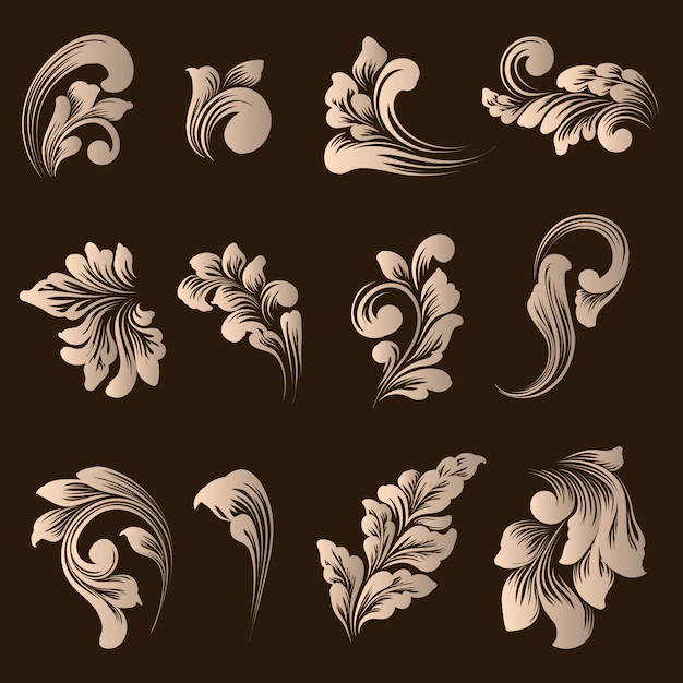 Free Vector | Vector set of damask ornamental elements.