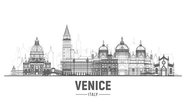 Free Vector | Venice italy city line skyline with panorama in white background vector illustration business travel and tourism concept with old buildings image for presentation banner website