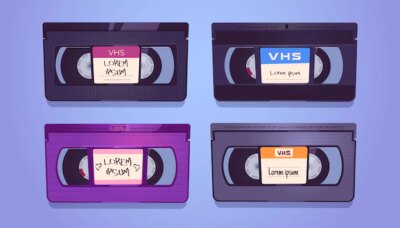 Free Vector | Vhs cassettes, old tapes for video home system and vcr. vector cartoon set of vintage cassettes