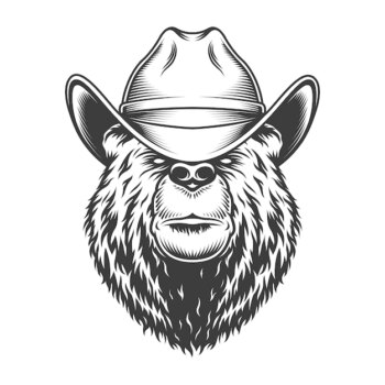 Free Vector | Vintage bear head in cowboy hat
