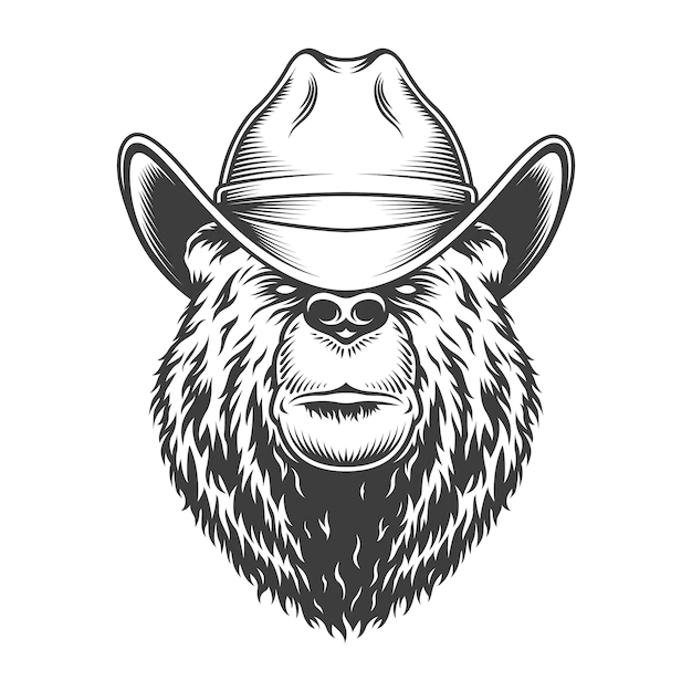 Free Vector | Vintage bear head in cowboy hat