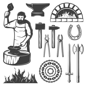 Free Vector | Vintage blacksmith elements set
