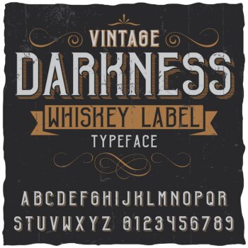 Free Vector | Vintage darkness whiskey poster with decoration and ribbon in vintage font