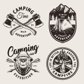 Free Vector | Vintage monochrome camping logos