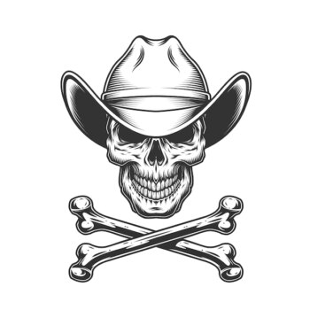 Free Vector | Vintage monochrome cowboy skull and crossbones