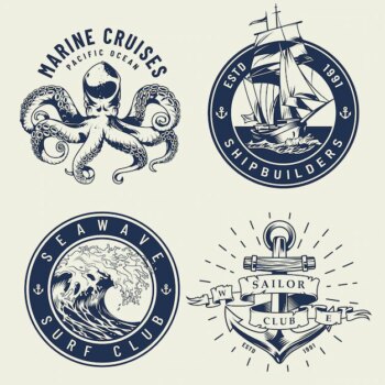 Free Vector | Vintage monochrome nautical labels