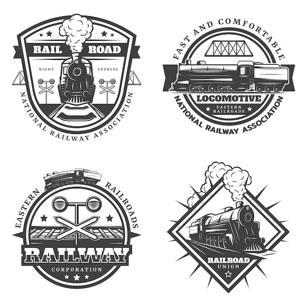 Free Vector | Vintage monochrome retro train emblems set