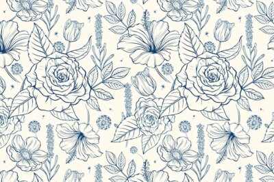 Free Vector | Vintage rose pattern background, blue botanical illustration vector