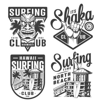 Free Vector | Vintage surfing logos set