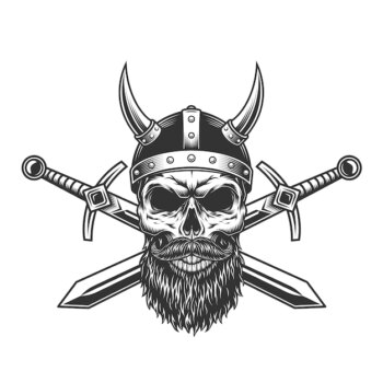 Free Vector | Vintage viking skull in horned helmet