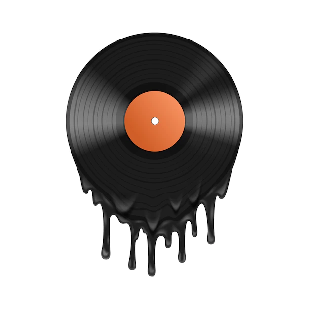 Free Vector | Vinyl record melting realistic composition large black drops of molten vinyl drip off the record vector illustration