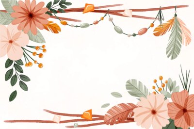 Free Vector | Watercolor boho background with flowers and leaves