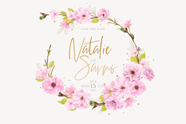 Free Vector | Watercolor cherry blossom wreath design