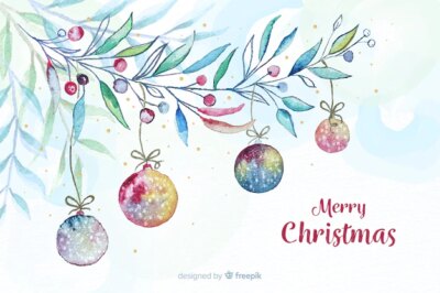 Free Vector | Watercolor christmas background with balls