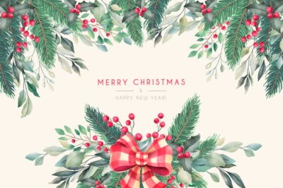 Free Vector | Watercolor christmas background with winter nature