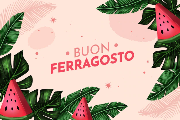 Free Vector | Watercolor ferragosto background with leaves and watermelon