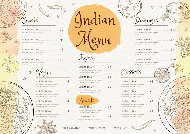 Free Vector | Watercolor indian menu template