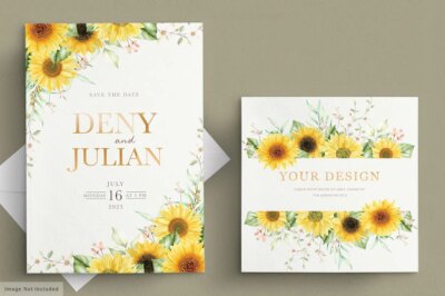 Free Vector | Watercolor sunflower invitation card set