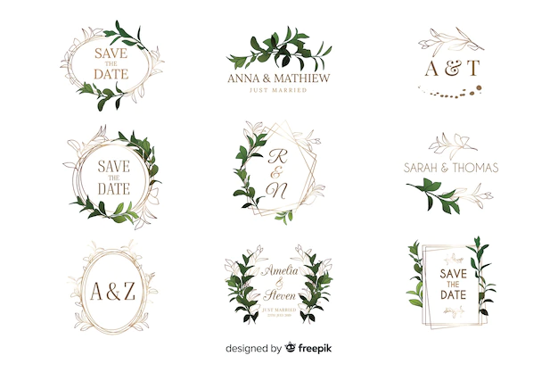 Free Vector | Watercolor wedding frame logos collection