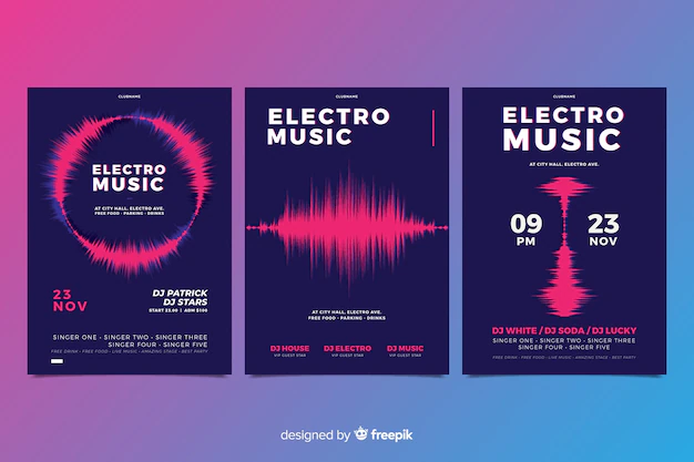 Free Vector | Wave sound electronic music poster collection