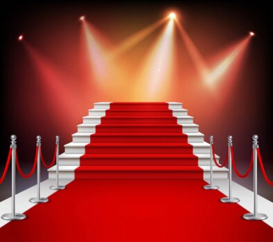 Free Vector | White stairs covered with red carpet and illuminated by spotlight realistic vector illustration