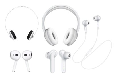 Free Vector | White wireless headphones set