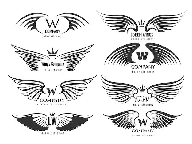 Free Vector | Wings logotype set. bird wing or winged logo design isolated on white background. pair of wings birds or angels for business logo illustration