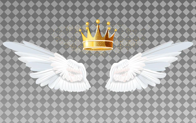 Free Vector | Wings of an angel with a golden crown on a transparent background