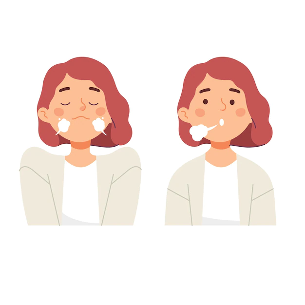 Free Vector | Women doing inhale exhale breath exercise for calm stress relief