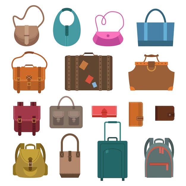 Free Vector | Women fashion and luggage bags colored icons set isolated vector illustration.