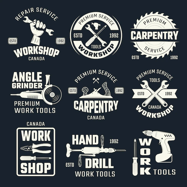 Free Vector | Work tools monochrome emblems