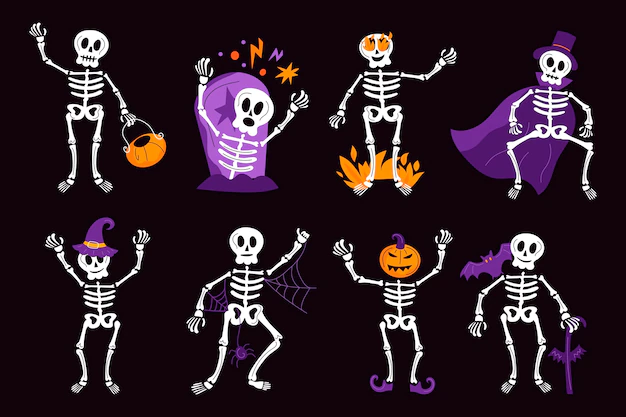 Free Vector | Hand drawn flat halloween skeletons collection