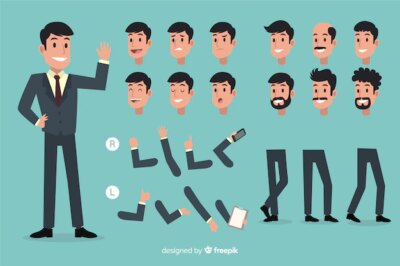 Free Vector | Businessman set with different postures