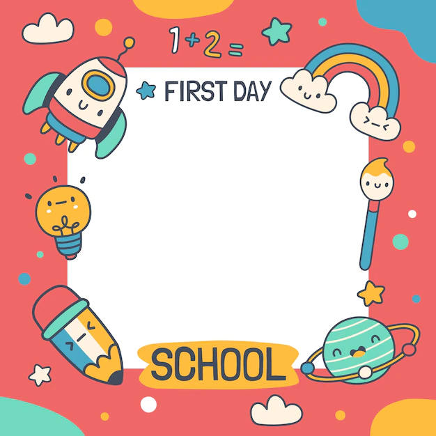 Free Vector | Hand drawn first day at school template