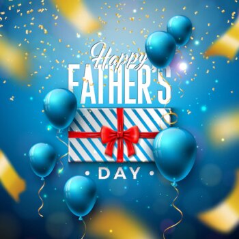 Free Vector | Happy father's day greeting card design with gift box and falling confetti