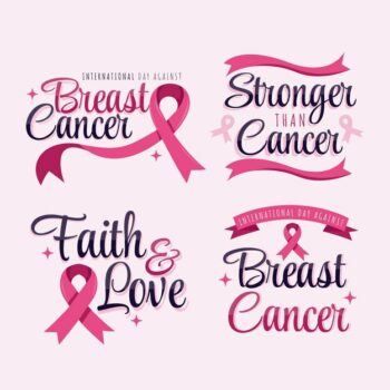 Free Vector | Hand drawn flat international day against breast cancer lettering labels collection