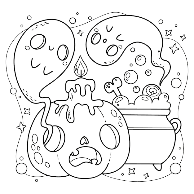 Free Vector | Flat halloween coloring page illustration