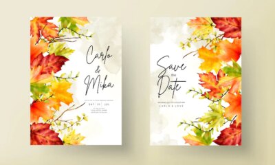 Free Vector | Wedding invitation card set with beautiful maple leaves