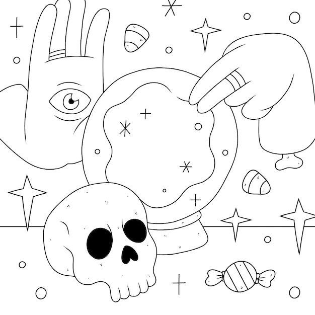 Free Vector | Hand drawn halloween coloring page illustration