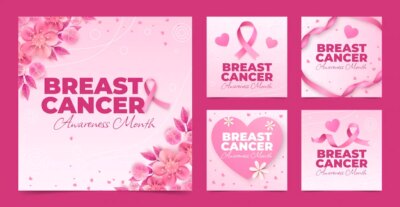 Free Vector | Realistic breast cancer awareness month instagram posts collection
