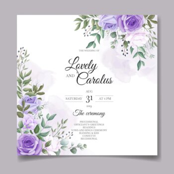 Free Vector | Elegant set of wedding invitation cards with beautiful purple floral