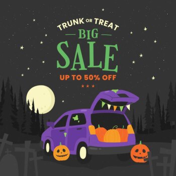 Free Vector | Hand drawn flat trunk or treat sale illustration