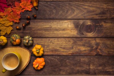 Free Photo | Autumn arrangement with leaves and hot beverage