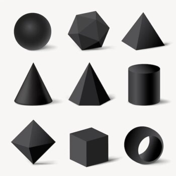 Free Vector | 3d rendered geometrical shapes, black elements minimalist vector set