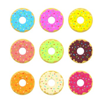 Free Vector | Abstract  donuts llustration set in  style and bright colors. glazed and powdered doughnuts. .