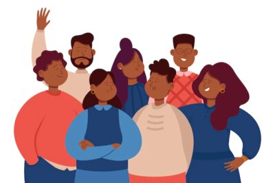 Free Vector | African male and female character wearing casual clothes and different hairstyles gathered. black people crowd demanding equal rights for every person flat vector illustration. black community concept