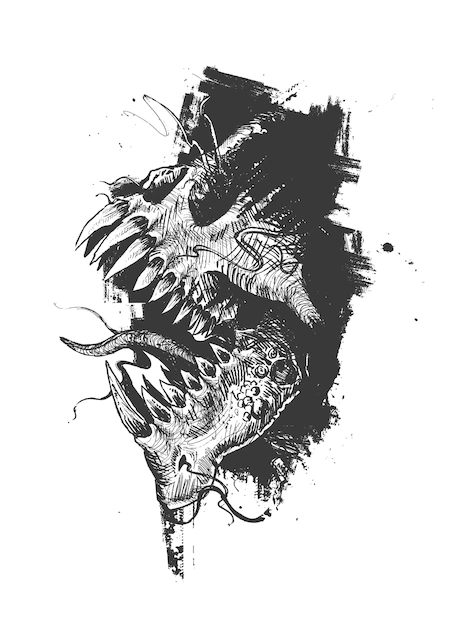 Free Vector | Aggressive monster tattoo t shirt design hand drawn sketch vector illustration