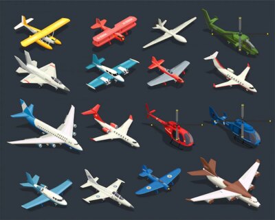 Free Vector | Airplanes helicopters isometric icons